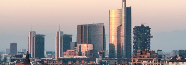 Milan cityscape at sunset